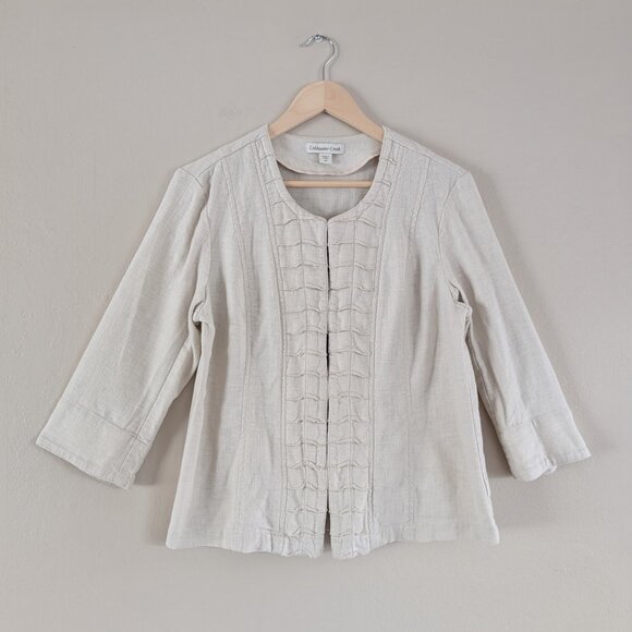 Beige Linen Blend Quarter Sleeve Blazer with Hook and Eye Clasps - Women's Sz 10 - Picture 1 of 11